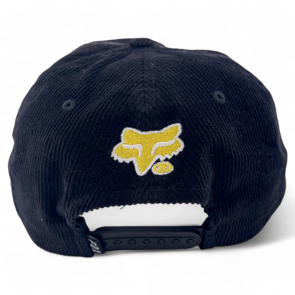 Fox‎ Racing Burm Corduroy Rope Black Retro Logo Snapback Adjustable Hat Cap